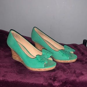 Worn only a couple times, green wedge sandals